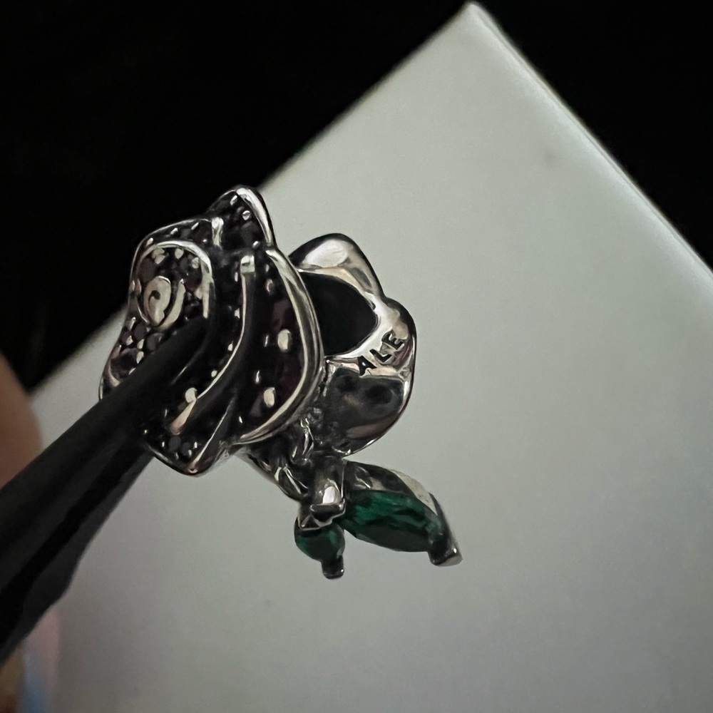 SPARKING ROSE IN BLOOM RED CHARM STERLING SILVER - Picture 6 of 6